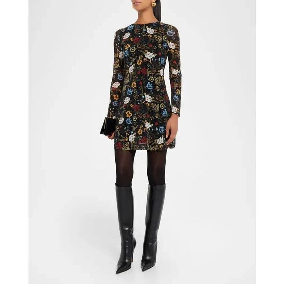 Alice + Olivia Dresses & Skirts - New Alice + Olivia, Delora Floral Mesha Long Sleeve Mini Dress Size 6
